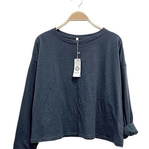 Women's Navy Blue Slub Long Sleeve Top - sold by 4Bs